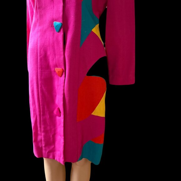 Vintage Ann Tobias Hot Pink Geometric Silk Dress - Picture 4 of 6